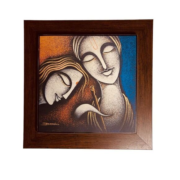 NEW! Om Arts Modern Art Radha Krishna Indian Art Paintings Reprint Oil Painting - Picture 1 of 7